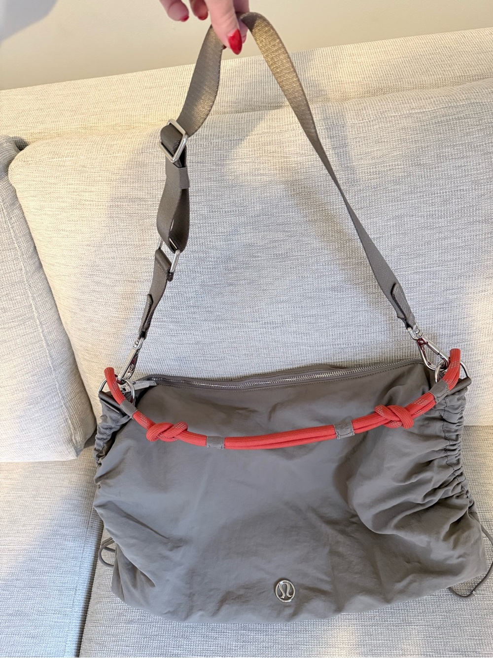 lululemon athletica Gray Messenger Bag with Red Handle Accents - Picture 5 of 5